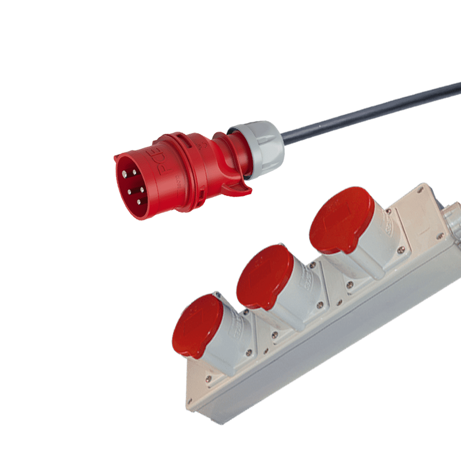 Afbeelding voor categorie CEE verlengkabel met meervoudigcontactdoos 5p 32A 400V rood