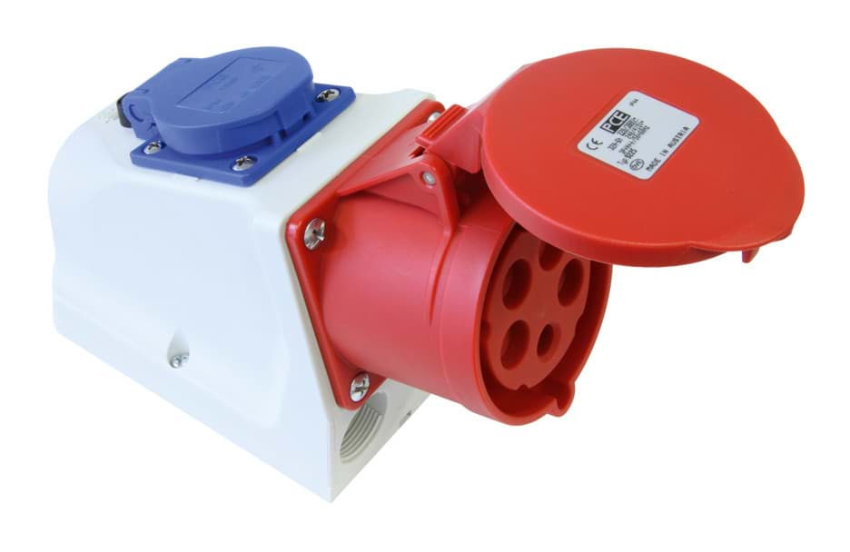Afbeelding van CEE wcd opbouw 5p  16A 400V 6h rood IP44 + schuko 2p+ra PCE