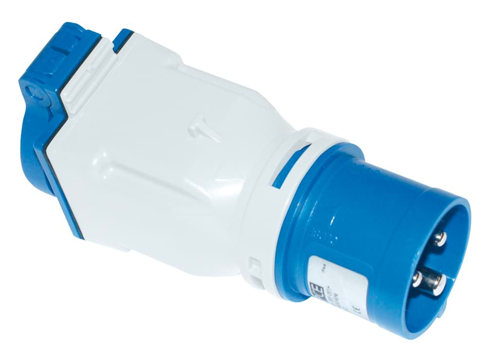 Afbeelding van CEE adapter 3p 16A 230V 6h blauw IP44 > schuko randaarde PCE