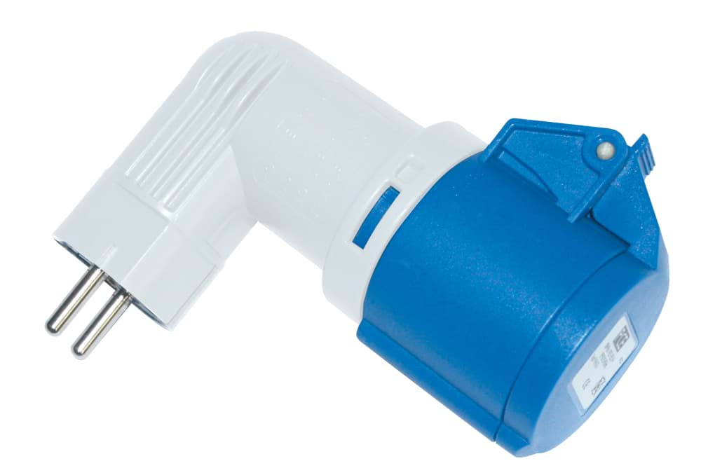 Afbeelding van CEE adapter schuko randaarde > CEE 3p 16A 230V 6h blauw IP44 haaks PCE