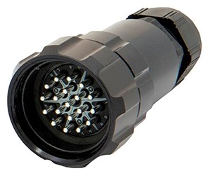 Afbeelding van Showline 19 pin cable connector with nut male d15-28 black crimp LNE