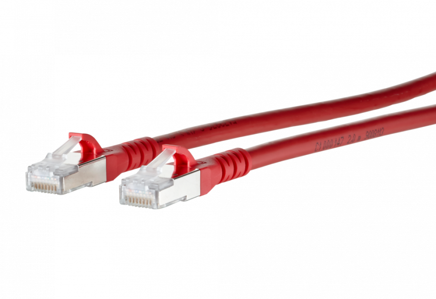 Afbeelding van patchkabel CAT6A S/FTP 4P26 LSHF rood RJ45 snagless  1,0m Metz 10G