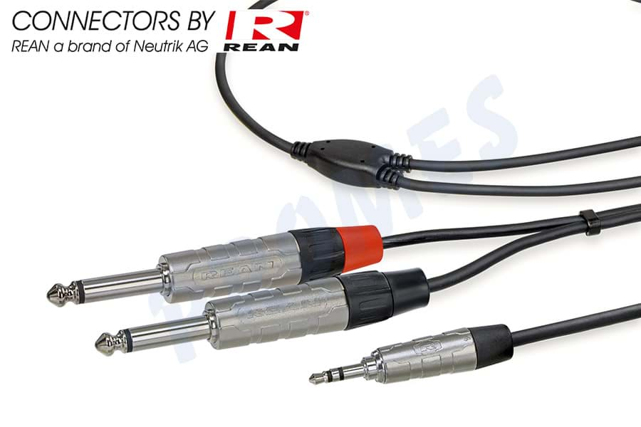 Afbeelding van Y-kabel zwart Jack 3,5mm stereo > 2x Jack 6,3mm mono nikkel 6,0m REAN