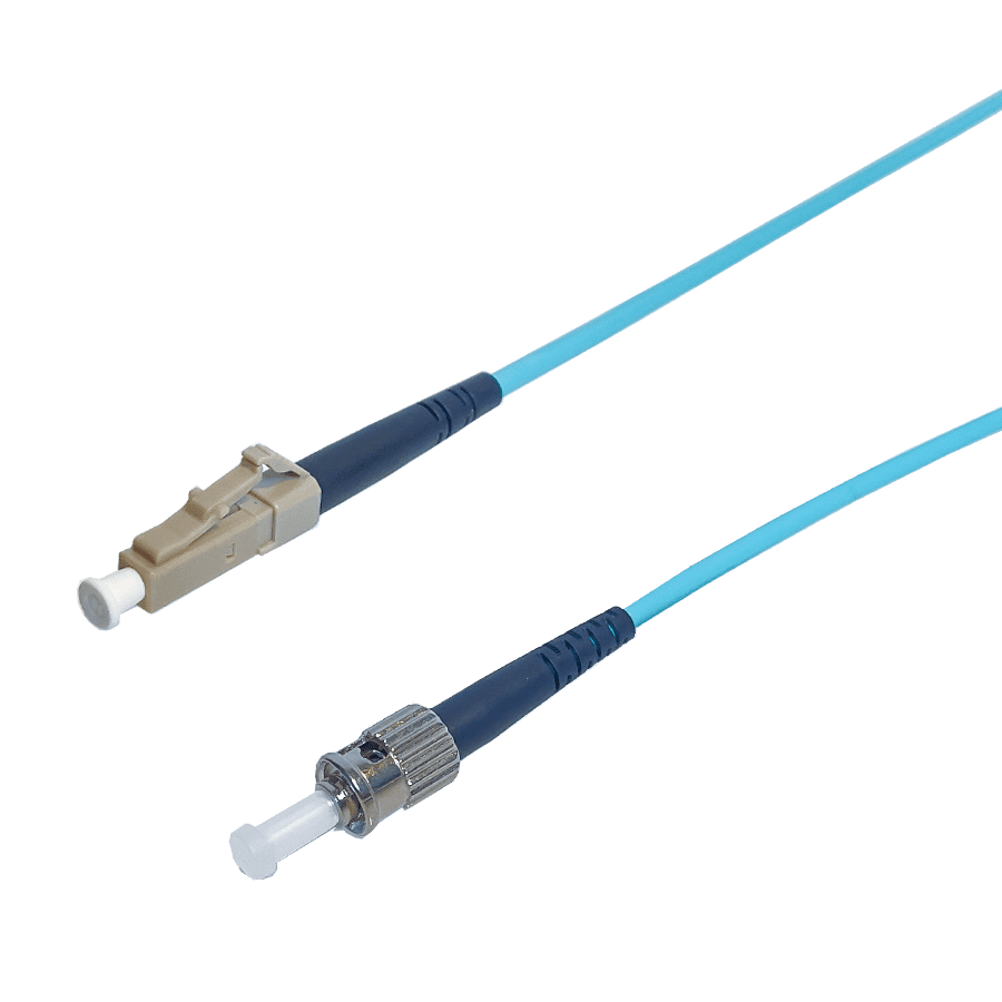 Afbeelding van patchcord MultiMode Simplex LC-ST OM3 Armored 0.5m Aqua Enhanced