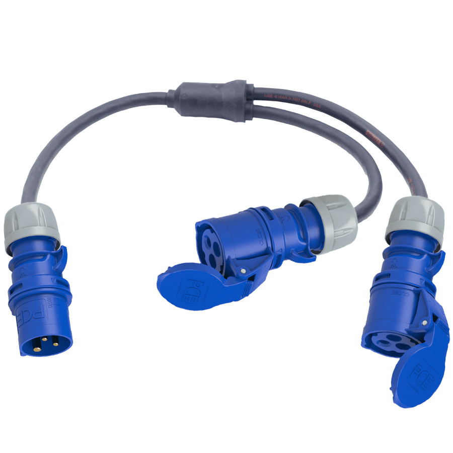 Afbeelding van Y-splitter H07RNF 2,5mm2 CEE 3p 16A blauw M>0,5>>Y>0,5>2F PCE