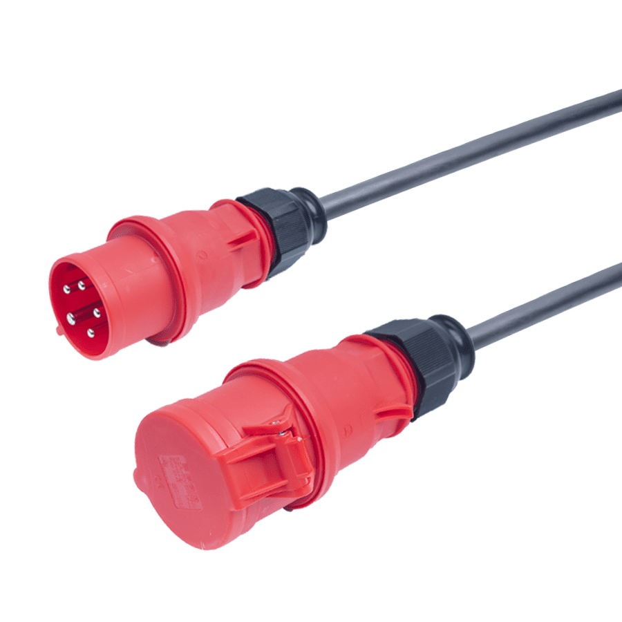 Afbeelding van verloopkabel H07RNF 2,5mm2 CEE 5 pin 16A > 5 pin 32A rood Bals  1,5m