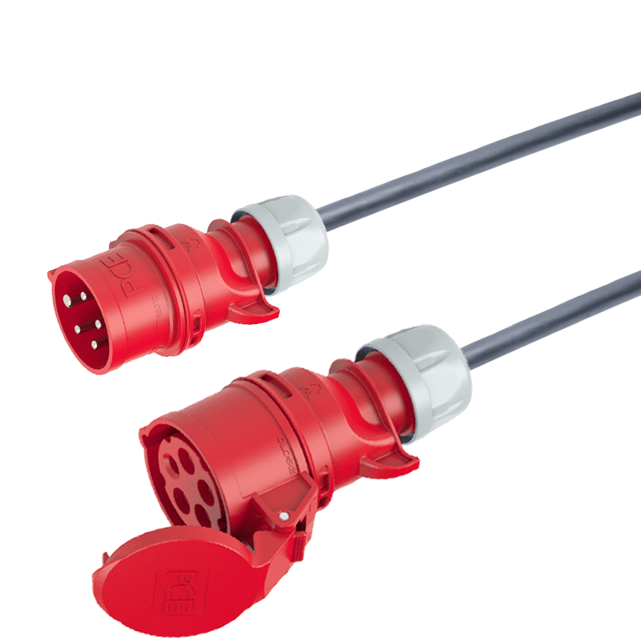 Afbeelding van verloopkabel H07RNF 2,5mm2 CEE 5 pin 16A > 5 pin 32A rood PCE  0,5m