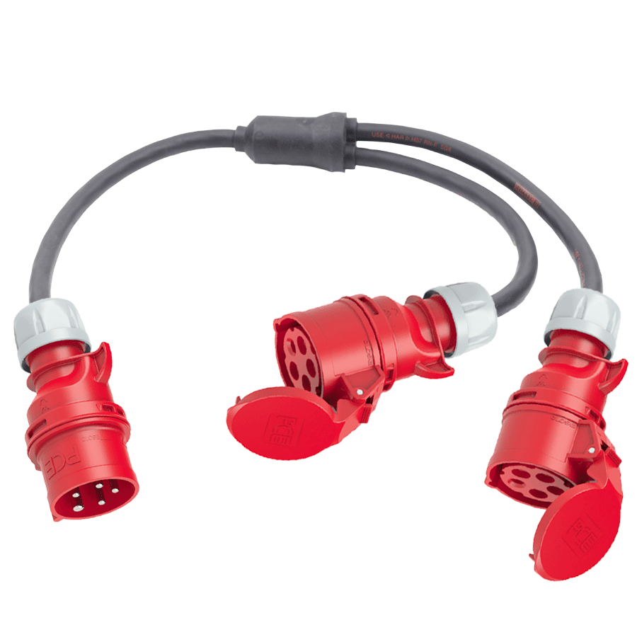 Afbeelding van Y-splitter H07RNF 6mm2 CEE 5p 32A 0,5m>2xCEE 5 pin 32A 0,5m rood PCE