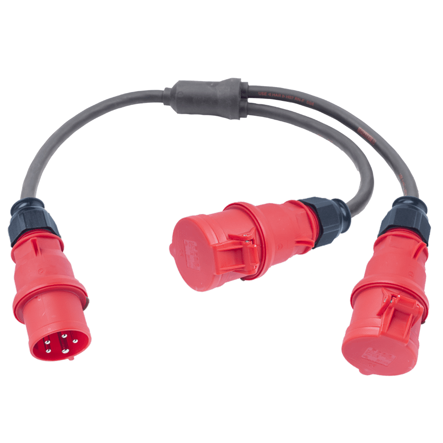 Afbeelding van Y-splitter H07RNF 6mm2 CEE 5p 32A 0,5m>2xCEE 5 pin 32A 0,5m rood Bals