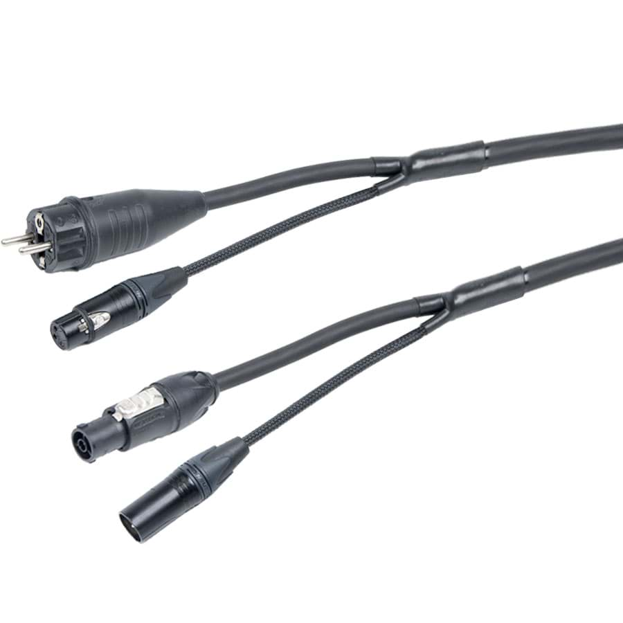 Afbeelding van combi Power+Audio 1,5mm2 Schuko>powerCON TRUE1 +XLR3 zwart  5,0m d15mm