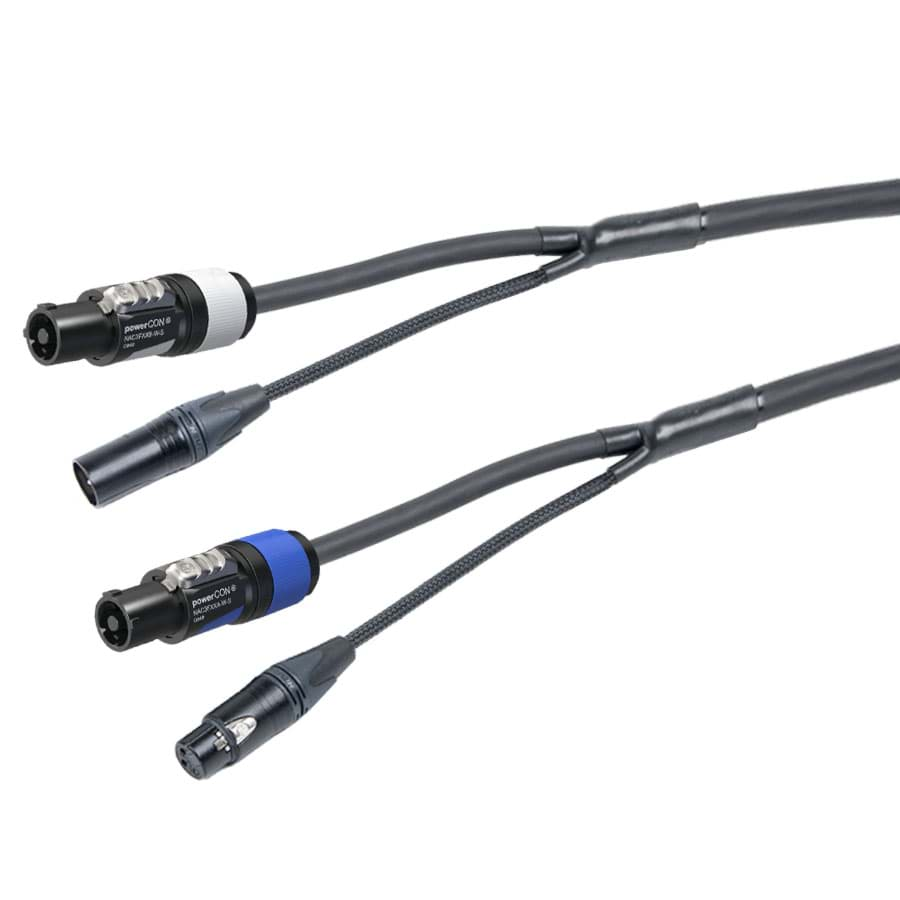 Afbeelding van combi Power+DMX 1,5mm2 powerCON 20A + XLR3 zwart  1,0m d15mm