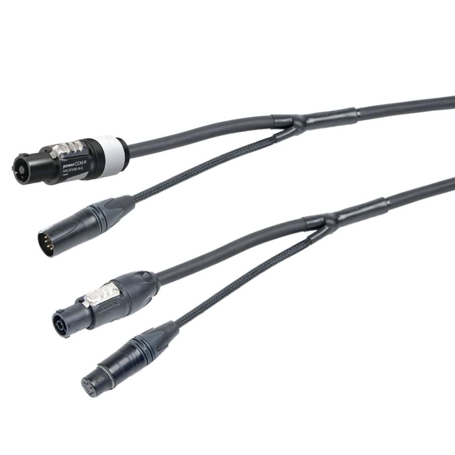 Afbeelding van combi Power+DMX 1,5mm2 powerCON 20A>TRUE1 + XLR5-1p zwart  2,0m d10mm