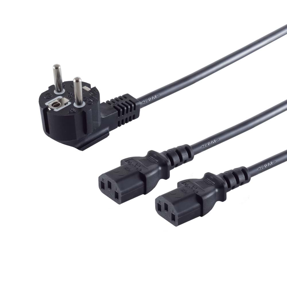 Afbeelding van Y-voedingskabel 3G1.5mm2 schuko haaks > 2x C13 1,8m