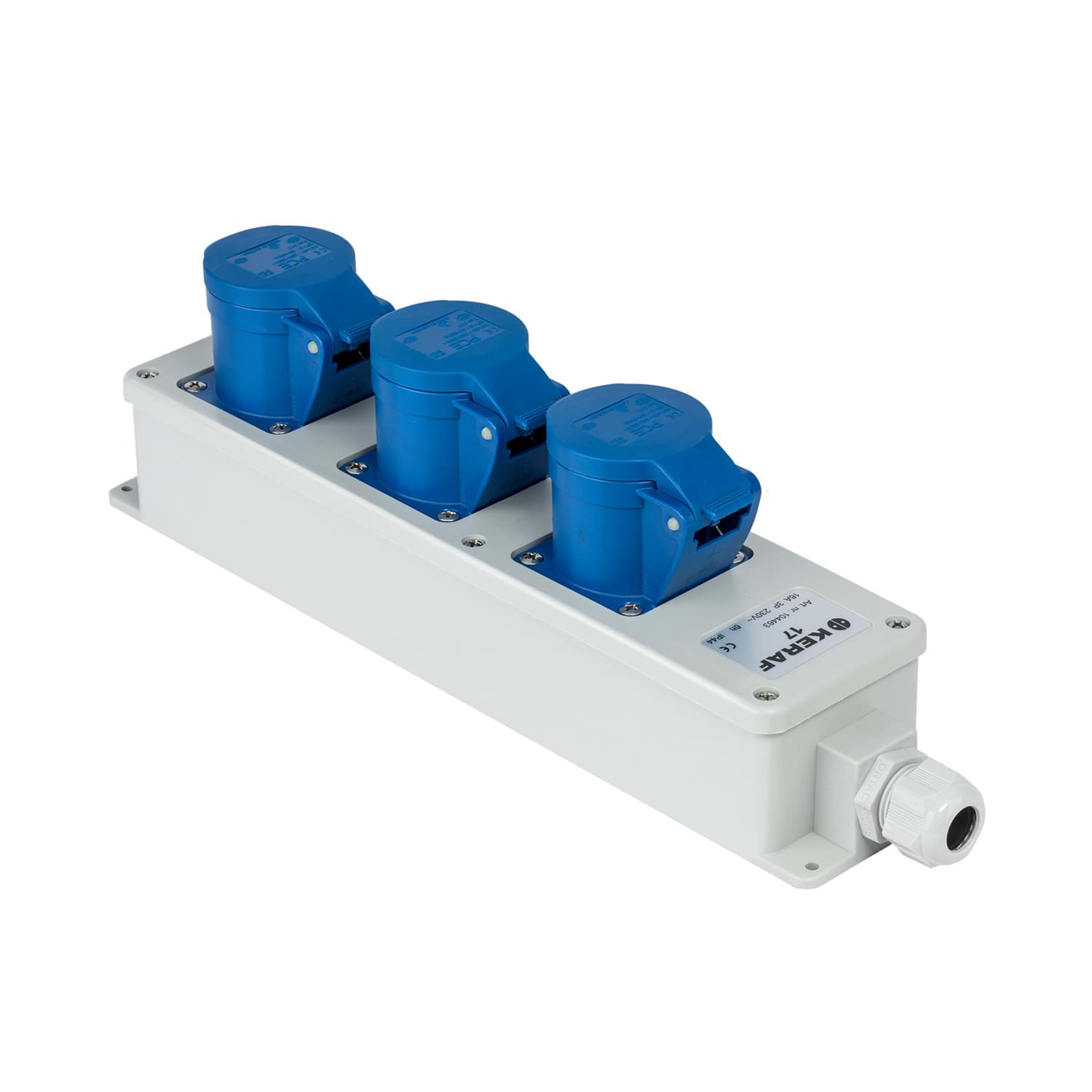 Afbeelding van snoercentrale 3-voudig CEE 3p 16A 230V grijs/blauw M20