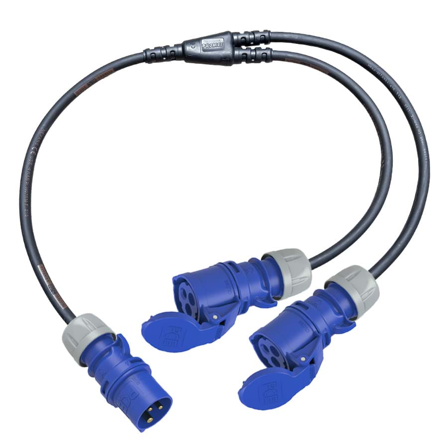 Bild von Y-splitter H07RNF 2,5mm2 CEE 3p 16A blauw M>0,5>>Y>0,5>2F PCE